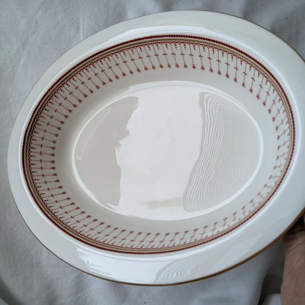 Vintage Spode Kensington Bone China Red Gold Oval Serving Bowl